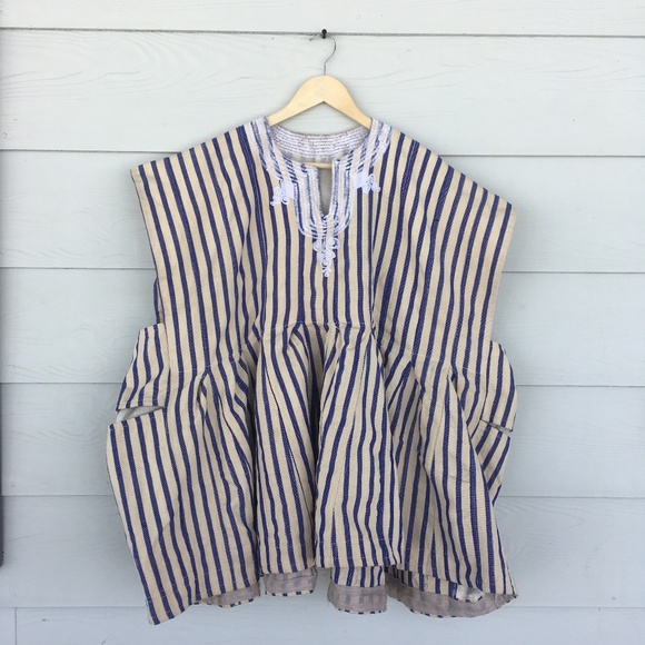 Tops - Boho Blue and Tan Striped Babydoll Tank